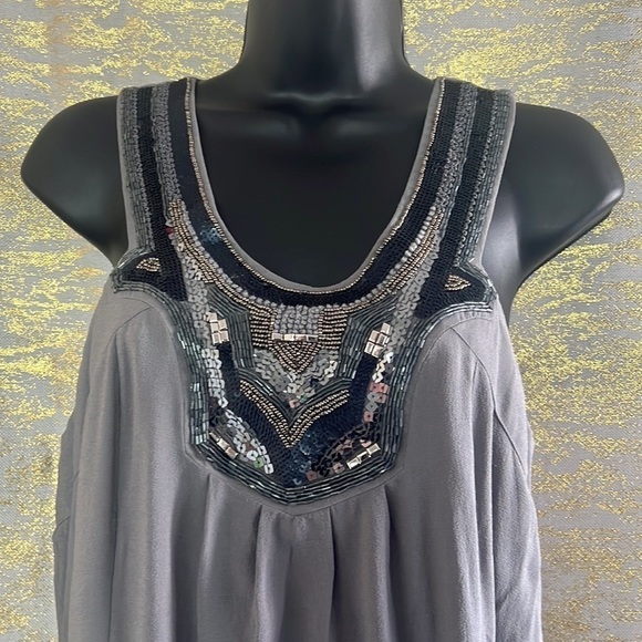 Banana Republic Gray Silk Sequined Beaded Deco 1920's Flapper Style Dress Size 8 - Picture 7 of 17